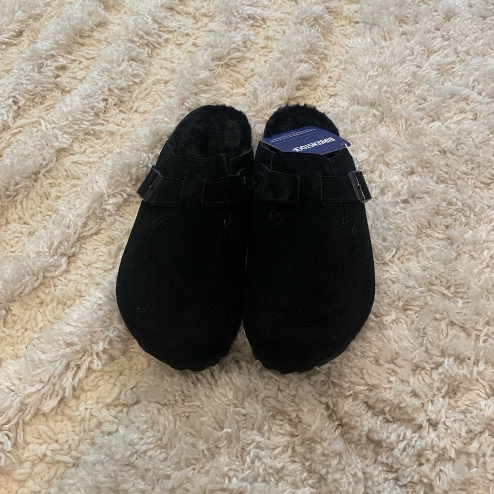 Birkenstock Boston Clogs Shearlings Black Woman’s Sizes 40 Narrow Foot - Picture 2 of 3